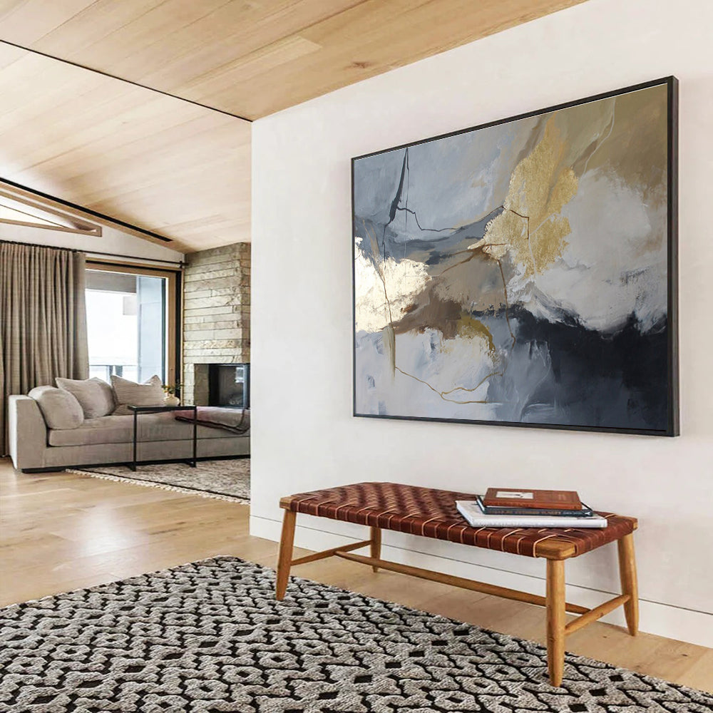 “Muted Tones & Gold Abstract” Abstract Acrylic Painting On Canvas DKH519