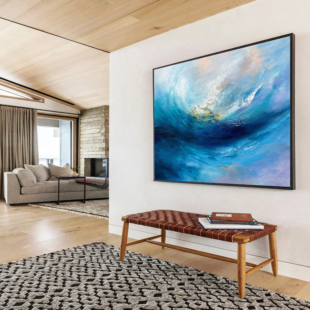 Blue Ocean Wave Impasto Painting On Canvas DKH281