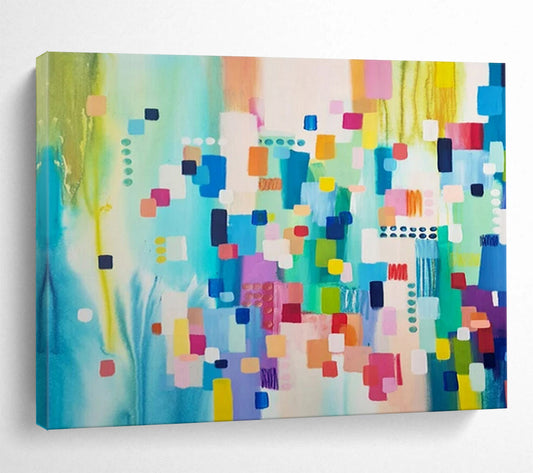 “Color Block Symphony” - Vivid blues, greens, pinks; orderly yet vibrant geometric blocks CT1497