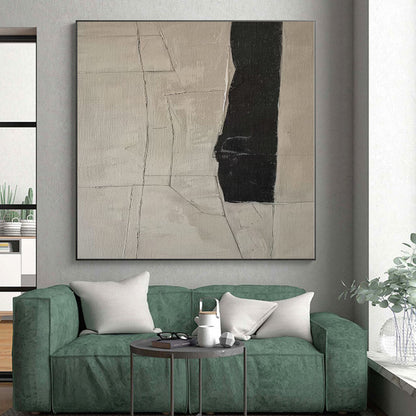“Beige - Black Geometric Cracks” Abstract Acrylic Art CT0269