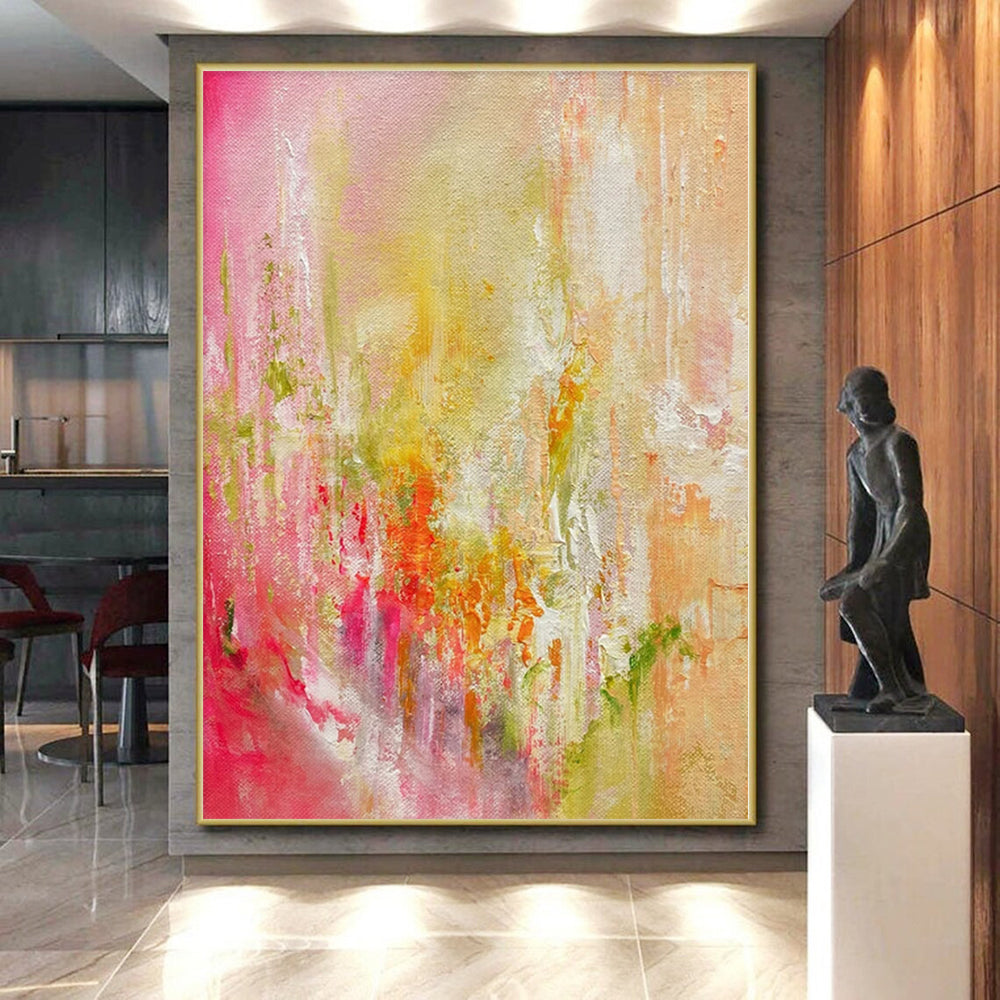 “Pastel Dawn Burst” - Abstract Art with Pink, Yellow, Green, White CT0055