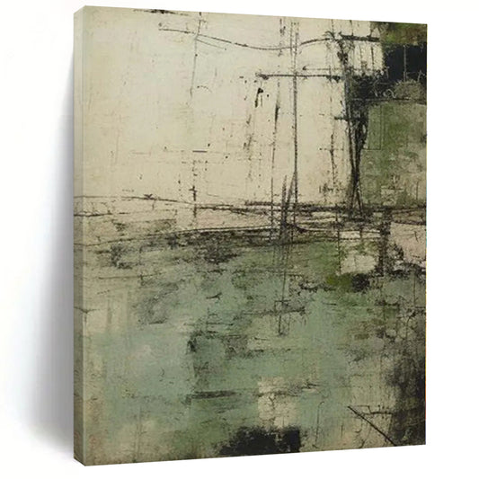 “Green - Black - Beige Textured Abstract” Mixed - Media Art CT0160