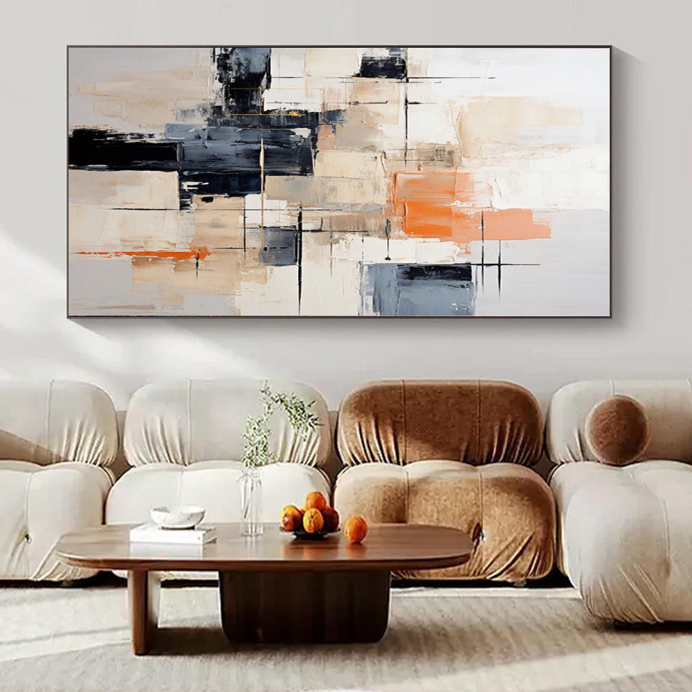 “Neutral and Orange Abstract Composition” Textured Acrylic Art CT0175