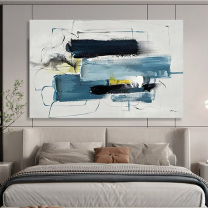 “Blue - Black Abstract Mix” - Blue, black, white, yellow; abstract shapes and lines CT1561