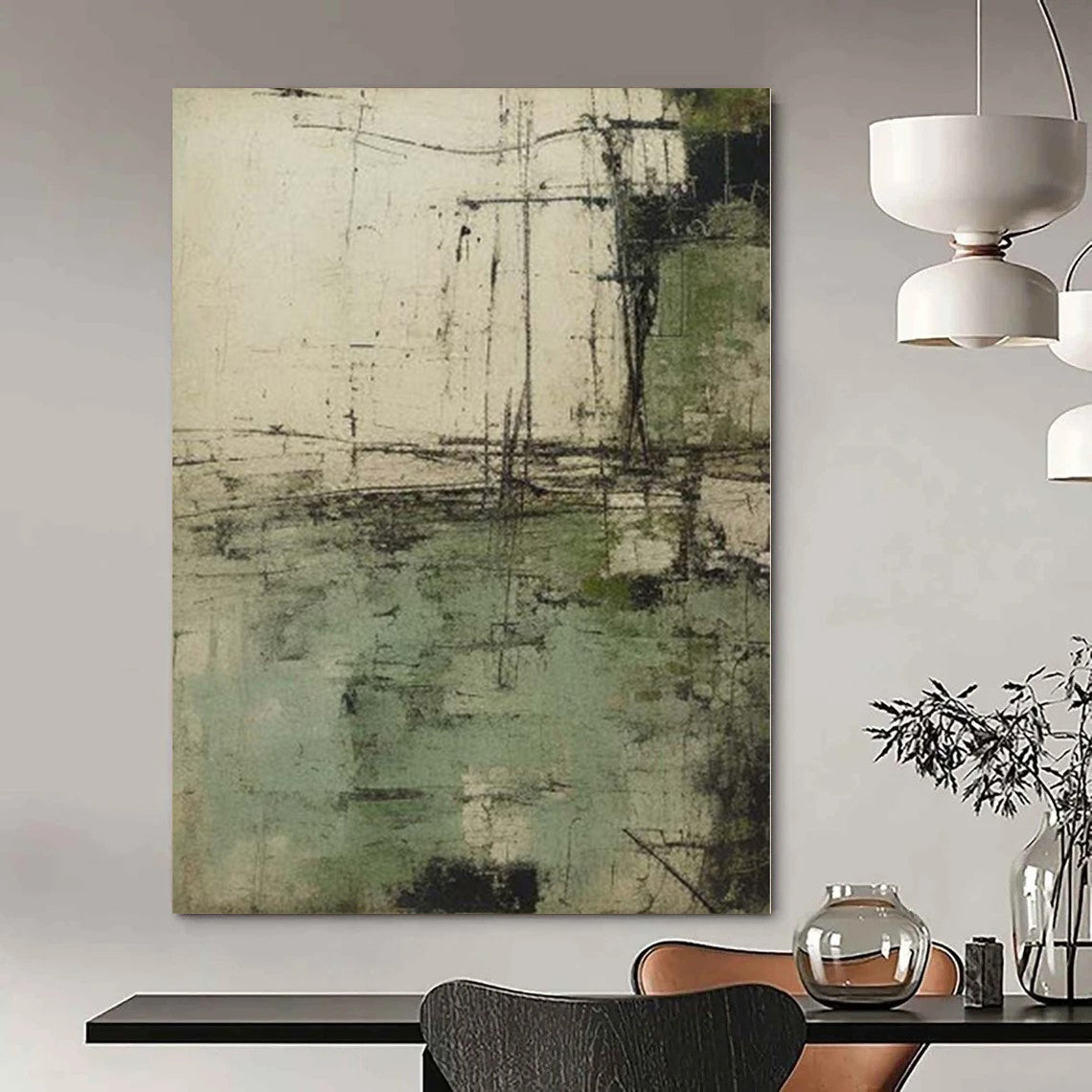 “Textured Green and Gray Abstract” Mixed - Media Art CT0166