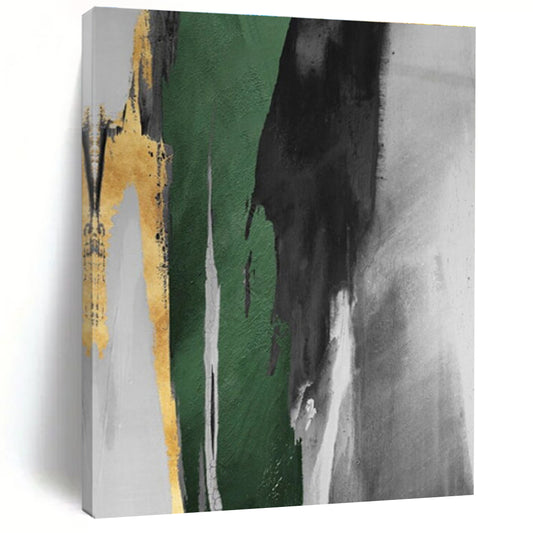 “Green - Black - Gold Dynamic Strokes”，Abstract Expressionist Art CT0637