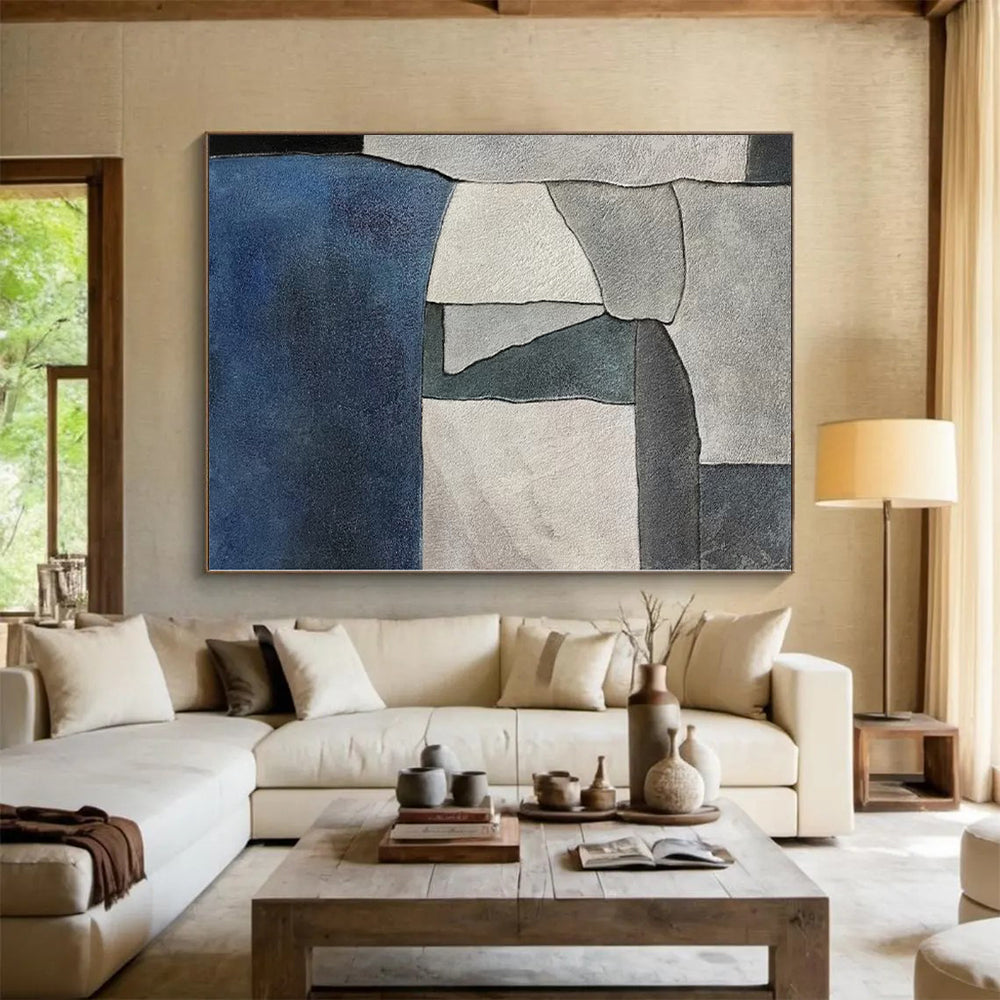 “Gray & Blue Patchwork: Minimalist Abstraction” - Abstract Minimalist Painting CT0386