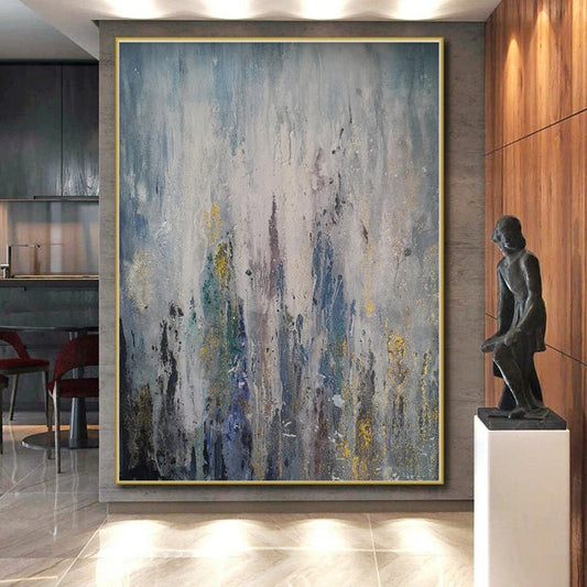 “Blue - Grey Abstract Drips”，Abstract Expressionist Acrylic Art CT0561