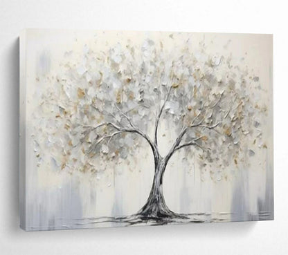 “Silver - Gold Tree of Serenity” - Silvers, whites, golds; textured, minimalist tree CT1619