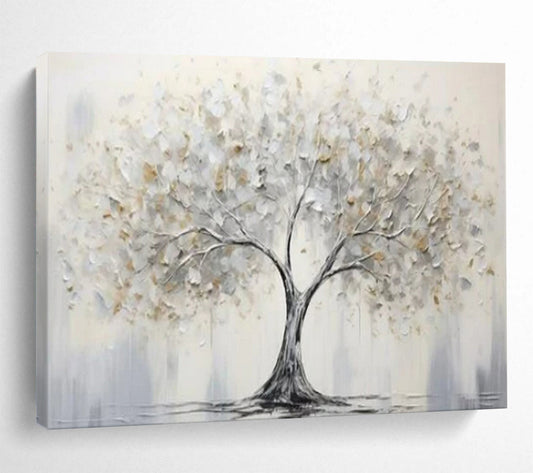 “Silver - Gold Tree of Serenity” - Silvers, whites, golds; textured, minimalist tree CT1619