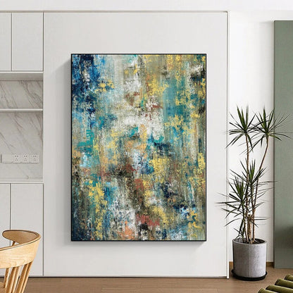 “Rainbow Chaos” - Abstract Art with Blue, Yellow, Green, Red, White CT0035