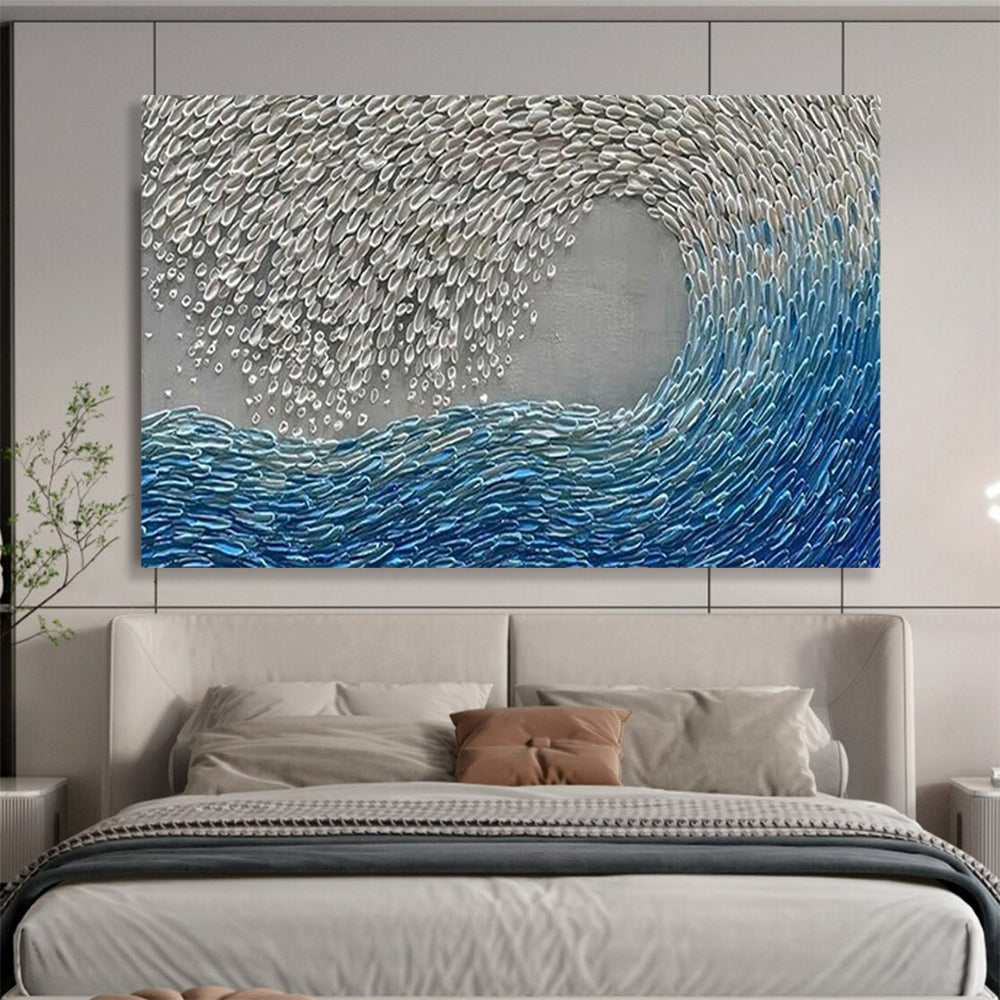“Hand - painted Silver and Blue Wave” - Textured wave with silver and blue CT1654