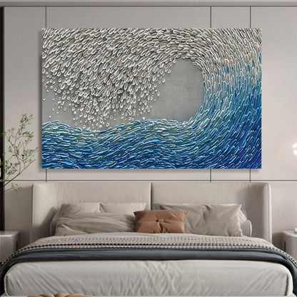 “Hand - painted Silver and Blue Wave” - Textured wave with silver and blue CT1654