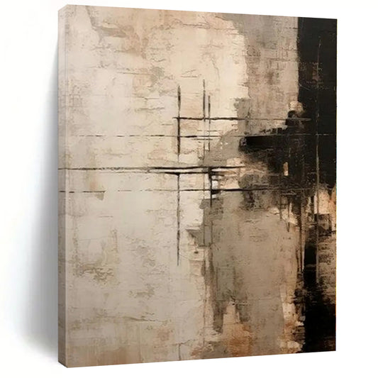 “Beige - Black Grid Textures” Abstract Acrylic Art CT0272