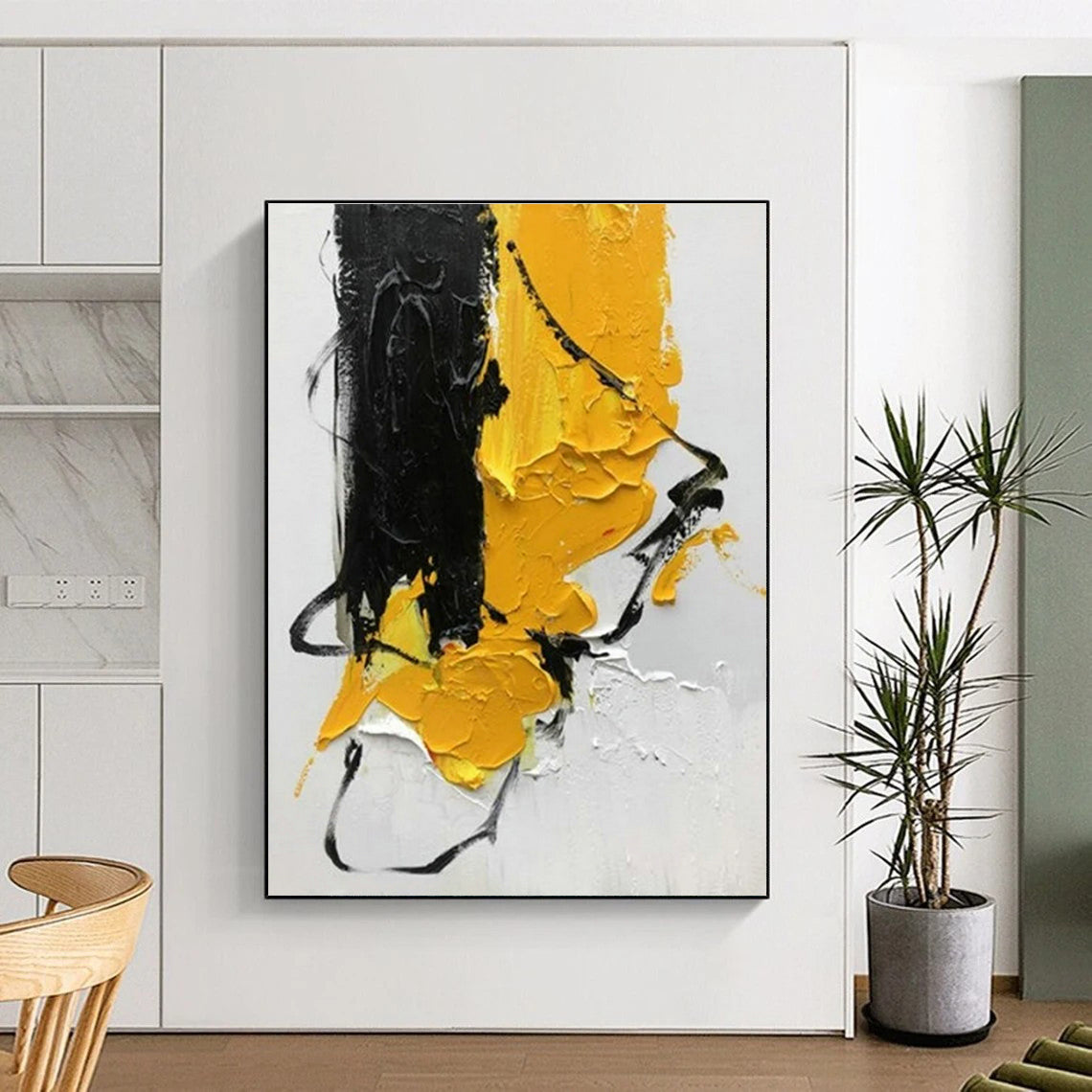“Black - Yellow - White Textured Composition”，Abstract Textured Art CT0606