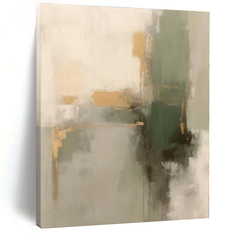 “Earthy Tones with Green and Gold”，Abstract Color - Blended Oil Painting CT0524
