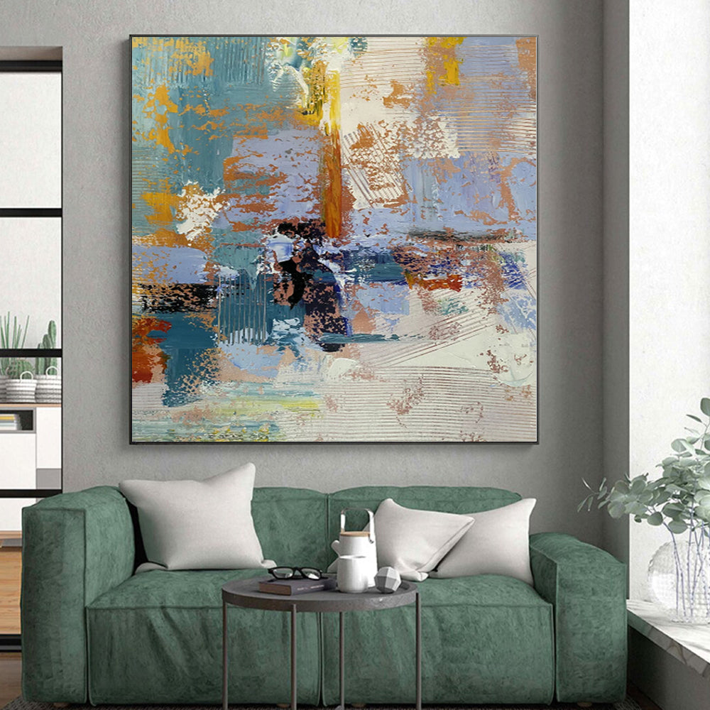 “Blue - orange Textured Abstract” Impressionistic Acrylic Art CT0228