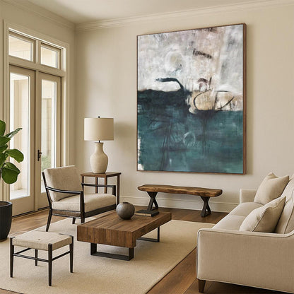 “Teal - Gray Abstract Landscape” Abstract Acrylic Art CT0324
