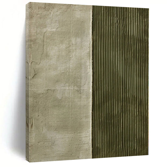 “Green - Beige Divided Textures” Minimalist Acrylic Art CT0218
