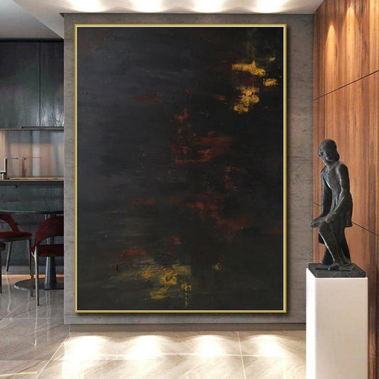 “Dark Hues with Yellow and Red Accents”，Abstract Oil Painting CT0354
