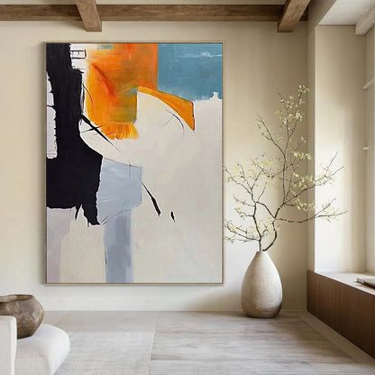“Black - Orange - Blue Abstract Forms” Cubist - Inspired Acrylic Art CT0208