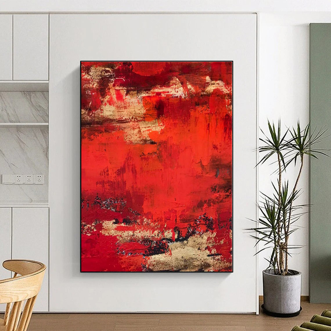“Red - Gold Textured Abstraction” - Abstract Expressionist Art CT0472