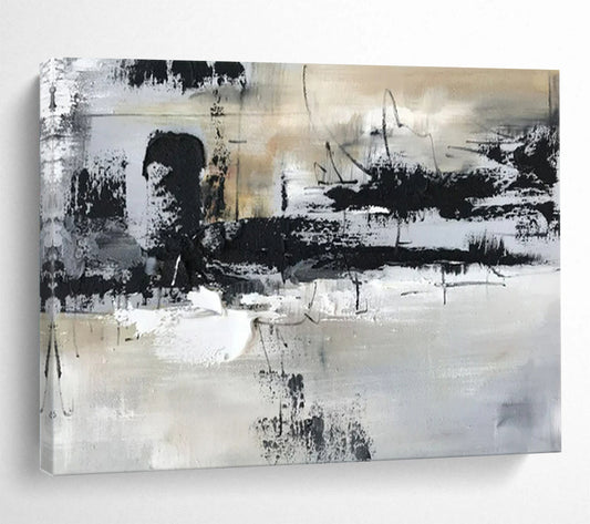 “Monochrome Chaos” - Black, white, gray; thick, messy brushstrokes and splatters CT1565