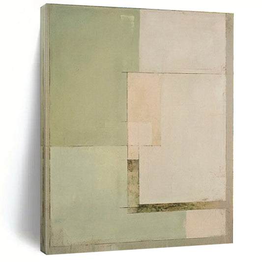 “Soft Green - Beige Minimalist Blocks” - Abstract Subtle Painting CT0398