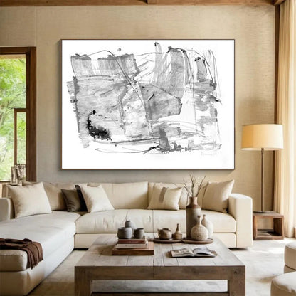 Monochrome Abstract Shapes & Lines - Ink Wash Artwork CT1788