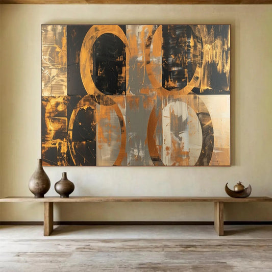 “Gold - Black Circular Echoes” – Abstract Acrylic Painting CT1716