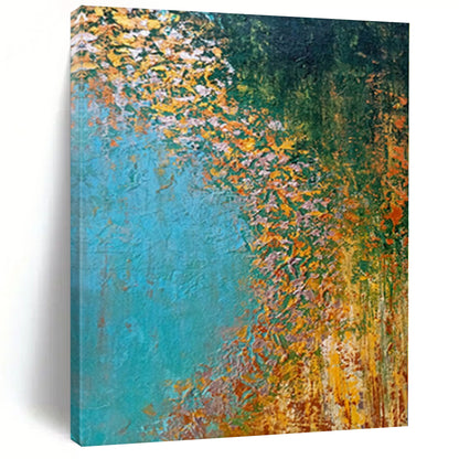 “Riverbank in Autumn” - Abstract Work with Blue, Yellow, Orange, Green CT0067