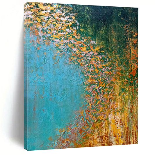 “Riverbank in Autumn” - Abstract Work with Blue, Yellow, Orange, Green CT0067