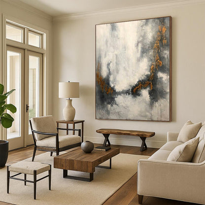 “Grey and White with Gold Veins”，Ethereal Abstract Painting CT0360