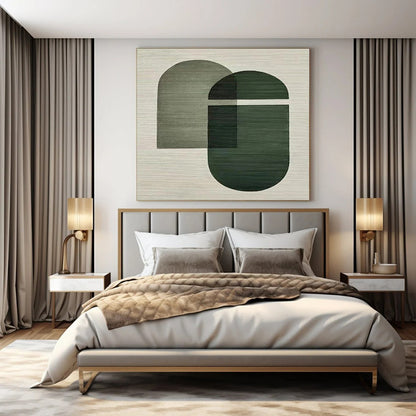 “Olive and Dark Green Geometric Overlaps” Minimalist Acrylic Art CT0165