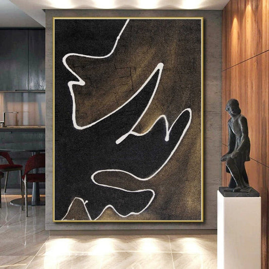 “White Line Dance” - Abstract Work with Black, Brown, White CT0070