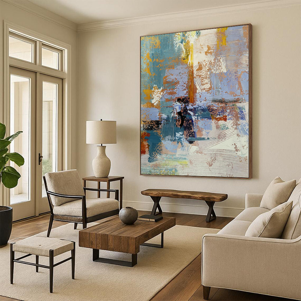 “Blue - orange Textured Abstract” Impressionistic Acrylic Art CT0228