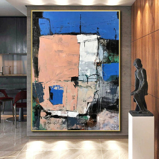 “Blue - Peach Urban Abstraction” - Abstract Cityscape Art CT0468
