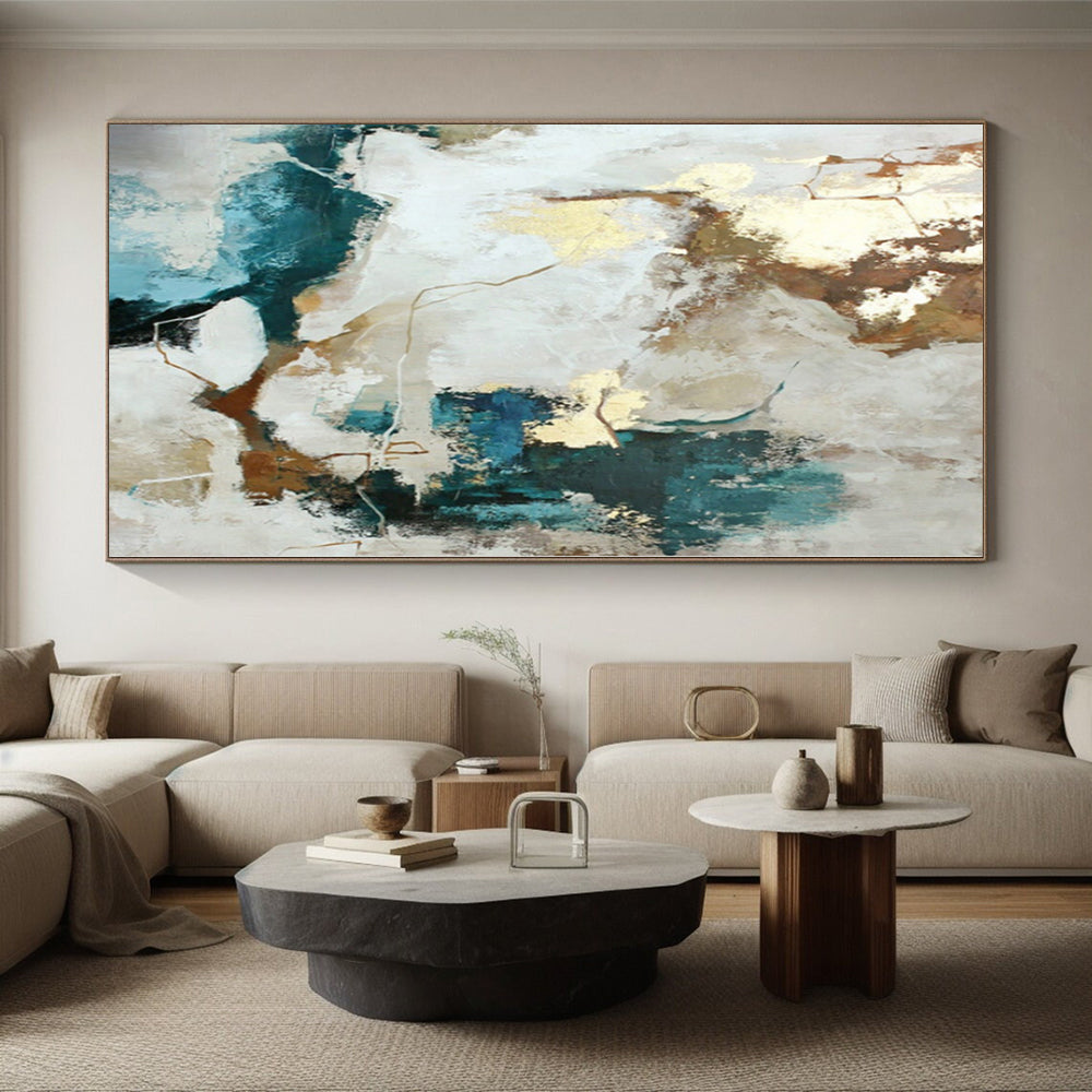 “Blue - Gold - Neutral Abstract Fusion” Abstract Acrylic Art CT0258