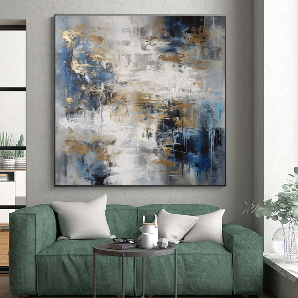“Blue - Grey with Gold Accents”，Abstract Expressive Acrylic Painting CT0537