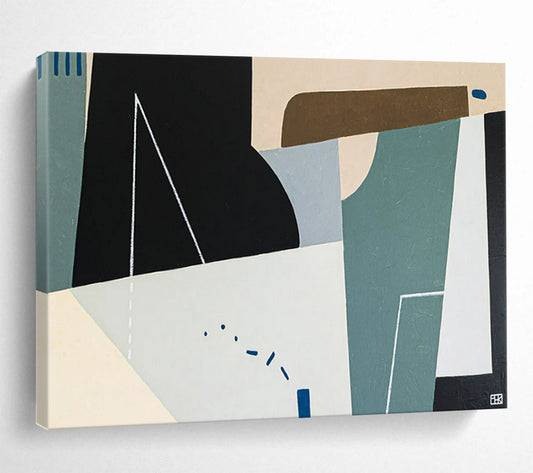 “Geometric Harmony in Neutrals and Blues” - Abstract Geometric Acrylic Painting CT1805