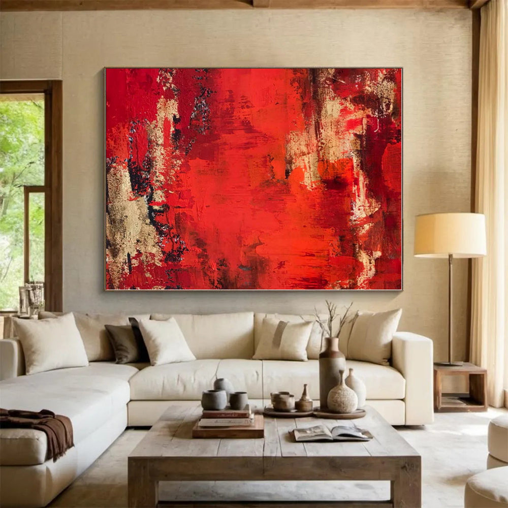 “Red - Gold Textured Abstraction” - Abstract Expressionist Art CT0472