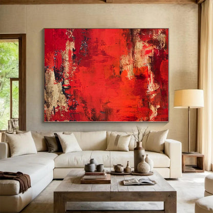 “Red - Gold Textured Abstraction” - Abstract Expressionist Art CT0472