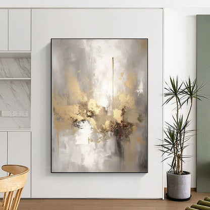“Grey - Gold Abstract Drama”，Abstract Expressive Oil Painting CT0542