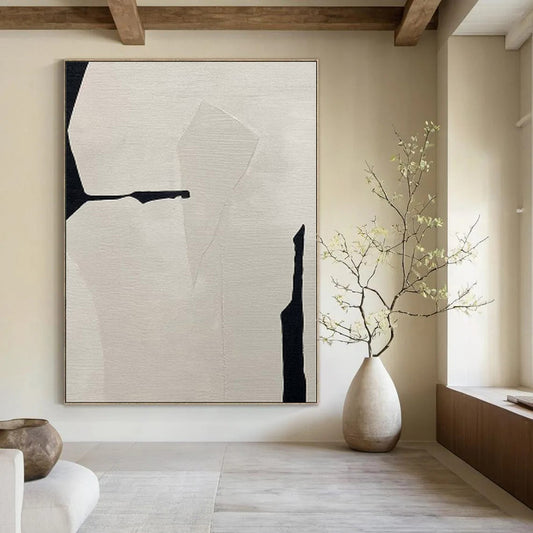 “Beige and Black Geometric Cuts” Collage - Style Acrylic Art CT0146