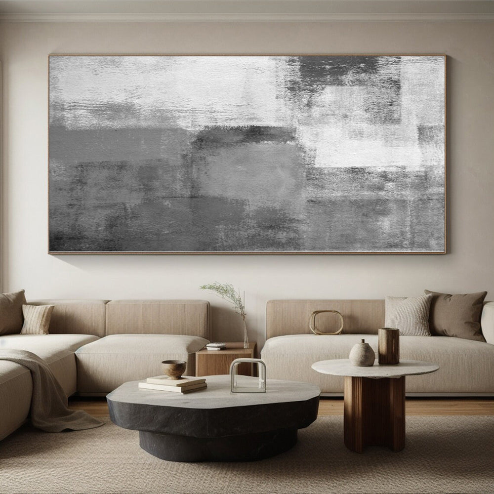 “Monochrome Grey Abstract Blocks”，Subtle Abstract Painting CT0377