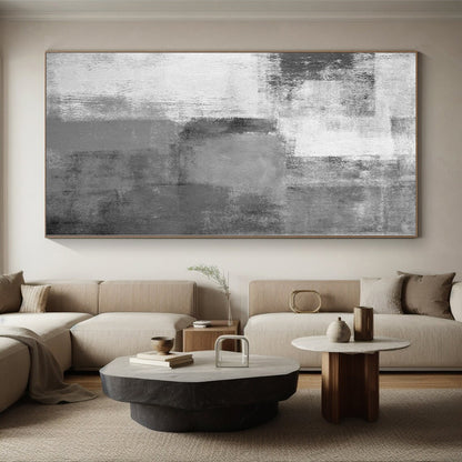 “Monochrome Grey Abstract Blocks”，Subtle Abstract Painting CT0377