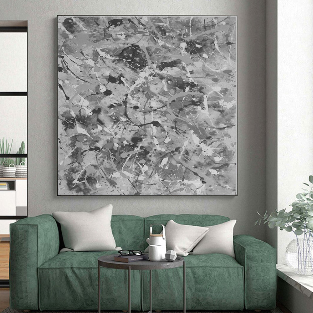“Gray - White Splatter Abstraction” - Abstract Expressionist Art CT0478