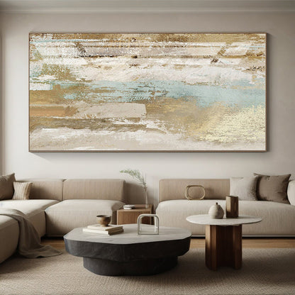 “Beige - Blue Textured Abstraction” - Abstract Expressionist Art CT0434