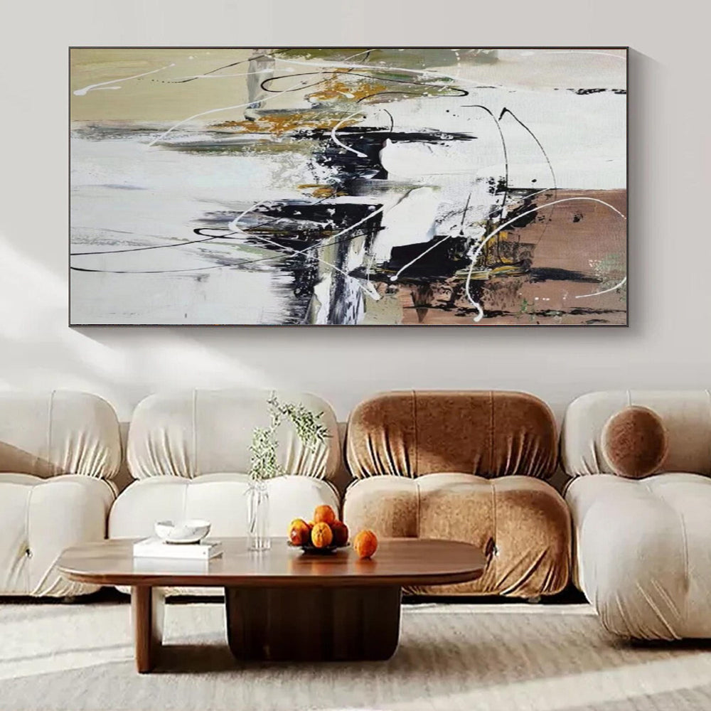 “Black - White - Gold Abstract Chaos” Expressionistic Acrylic Art CT0209
