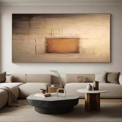 “Minimalist Brown and Beige Forms”，Abstract Geometric Acrylic Art CT0535